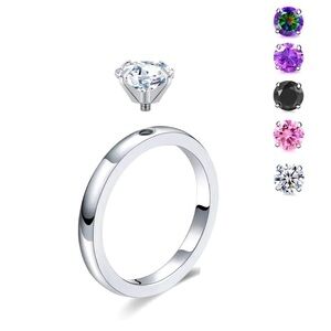 Platinum Plated Engagement Ring w/5 Color 1.5CT Interchangeable Zircon Diamond